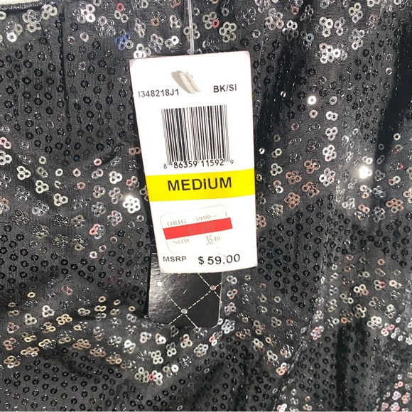 NWT Womens Size Medium Sparkly Black Sequin One Shoulder Mini Dress - Picture 5 of 9